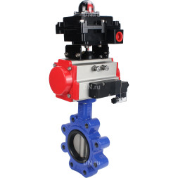Затвор дисковый поворотный WBV1631N-2W-Fb-H Ду125 Ру16 LUG корпус - чугун QT450, диск - нержавеющая сталь 304, уплотнение - NBR, с пневмоприводом PA-DA-105, пневмораспределителем 4M310-08 DC24V и БКВ APL-410N EX