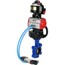 Затвор дисковый поворотный WBV1616E-2W-Fb-H Ду100 Ру16 LUG корпус - чугун QT450, диск - чугун QT450, уплотнение - EPDM, с пневмоприводом PA-DA-083, пневмораспределителем 4V320-08 AC220V, БКВ APL-510N EX и редуктором MON2-450-T28-ISO