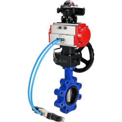 Затвор дисковый поворотный WBV1631E-2W-Fb-H Ду80 Ру16 LUG корпус - чугун QT450, диск - нержавеющая сталь 304, уплотнение - EPDM, с пневмоприводом PA-DA-083, пневмораспределителем 4V320-08 AC220V, БКВ APL-210N и редуктором MON2-450-T28-ISO