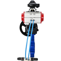 Затвор дисковый поворотный WBV1631N-2W-Fb-H Ду80 Ру16 LUG корпус - чугун QT450, диск - нержавеющая сталь 304, уплотнение - NBR, с пневмоприводом PA-DA-083, пневмораспределителем 4V320-08 AC220V, БКВ APL-210N и редуктором MON2-450-T28-ISO