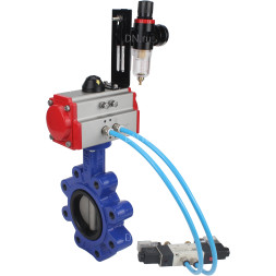 Затвор дисковый поворотный WBV1631N-2W-Fb-H Ду80 Ру16 LUG корпус - чугун QT450, диск - нержавеющая сталь 304, уплотнение - NBR, с пневмоприводом PA-SA-105, пневмораспределителем 4V320-08 AC220V и БПВ AFC2000