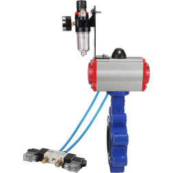 Затвор дисковый поворотный WBV1616E-2W-Fb-H Ду65 Ру16 LUG корпус - чугун QT450, диск - чугун QT450, уплотнение - EPDM, с пневмоприводом PA-SA-105, пневмораспределителем 4V320-08 AC220V и БПВ AFC2000