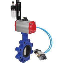 Затвор дисковый поворотный WBV1616N-2W-Fb-H Ду100 Ру16 LUG корпус - чугун QT450, диск - чугун QT450, уплотнение - NBR, с пневмоприводом PA-SA-130, пневмораспределителем 4V320-10 AC220V и БПВ AFC2000