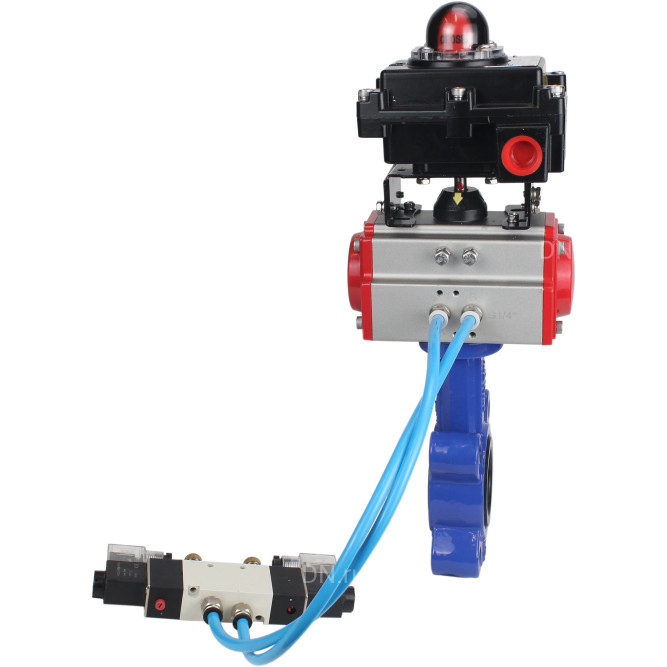 Затвор дисковый поворотный WBV1616N-2W-Fb-H Ду50 Ру16 LUG корпус - чугун QT450, диск - чугун QT450, уплотнение - NBR, с пневмоприводом PA-SA-083, пневмораспределителем 4V320-08 AC220V и БКВ APL-410N EX в Алматы