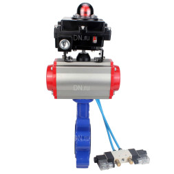 Затвор дисковый поворотный WBV1616N-2W-Fb-H Ду100 Ру16 LUG корпус - чугун QT450, диск - чугун QT450, уплотнение - NBR, с пневмоприводом PA-SA-130, пневмораспределителем 4V320-08 AC220V и БКВ APL-410N EX