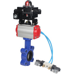 Затвор дисковый поворотный WBV1616E-2W-Fb-H Ду65 Ру16 LUG корпус - чугун QT450, диск - чугун QT450, уплотнение - EPDM, с пневмоприводом PA-SA-105, пневмораспределителем 4V320-08 AC220V и БКВ APL-410N EX