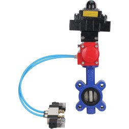 Затвор дисковый поворотный WBV1616E-2W-Fb-H Ду65 Ру16 LUG корпус - чугун QT450, диск - чугун QT450, уплотнение - EPDM, с пневмоприводом PA-SA-105, пневмораспределителем 4V320-08 AC220V и БКВ APL-410N EX