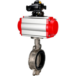 Затвор дисковый поворотный WBV3131N-2W-Fb-H Ду100 Ру16, корпус - нержавеющая сталь 304, диск - нержавеющая сталь 304, уплотнение - NBR, с пневмоприводом PA-SA-130 и БКВ APL-210N