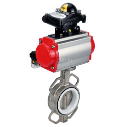 Затвор дисковый поворотный WBV3131P-2W-Fb-H Ду65 Ру16, корпус - нержавеющая сталь 304, диск - нержавеющая сталь 304, уплотнение - PTFE, с пневмоприводом PA-SA-105, пневмораспределителем 4M310-08 DC24V и БКВ APL-210N