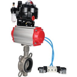 Затвор дисковый поворотный WBV3131N-2W-Fb-H Ду80 Ру16, корпус - нержавеющая сталь 304, диск - нержавеющая сталь 304, уплотнение - NBR, с пневмоприводом PA-DA-083, пневмораспределителем 4V320-08 AC220V, БКВ APL-510N EX и БПВ AFC2000