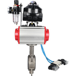 Затвор дисковый поворотный WBV3131N-2W-Fb-H Ду100 Ру16, корпус - нержавеющая сталь 304, диск - нержавеющая сталь 304, уплотнение - NBR, с пневмоприводом PA-DA-083, пневмораспределителем 4V320-08 AC220V, БКВ APL-510N EX и БПВ AFC2000