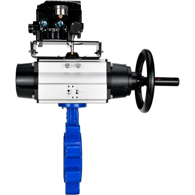 Затвор дисковый поворотный WBV1616E-2W-Fb-H Ду150 Ру16 LUG корпус - чугун QT450, диск - чугун QT450, уплотнение - EPDM, с пневмоприводом PA-DA-105-1 и позиционером YT-1000RSN без обратной связи в Алматы