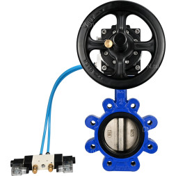 Затвор дисковый поворотный WBV1616E-2W-Fb-H Ду125 Ру16 LUG корпус - чугун QT450, диск - чугун QT450, уплотнение - EPDM, с пневмоприводом PA-DA-105-1 и пневмораспределителем 4V320-08 AC220V