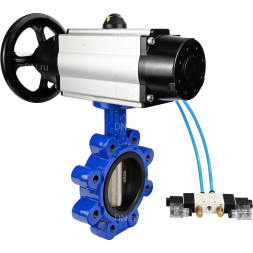 Затвор дисковый поворотный WBV1616E-2W-Fb-H Ду125 Ру16 LUG корпус - чугун QT450, диск - чугун QT450, уплотнение - EPDM, с пневмоприводом PA-DA-105-1 и пневмораспределителем 4V320-08 AC220V