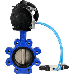 Затвор дисковый поворотный WBV1616E-2W-Fb-H Ду125 Ру16 LUG корпус - чугун QT450, диск - чугун QT450, уплотнение - EPDM, с пневмоприводом PA-DA-105-1 и пневмораспределителем 4V320-08 AC220V