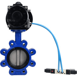 Затвор дисковый поворотный WBV1631E-2W-Fb-H Ду150 Ру16 LUG корпус - чугун QT450, диск - нержавеющая сталь 304, уплотнение - EPDM, с пневмоприводом PA-DA-105-1 и пневмораспределителем 4V320-10 AC220V