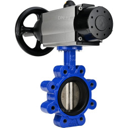 Затвор дисковый поворотный WBV1616E-2W-Fb-H Ду125 Ру16 LUG корпус - чугун QT450, диск - чугун QT450, уплотнение - EPDM, с пневмоприводом PA-DA-105-1 и пневмораспределителем 4M310-08 AC220V