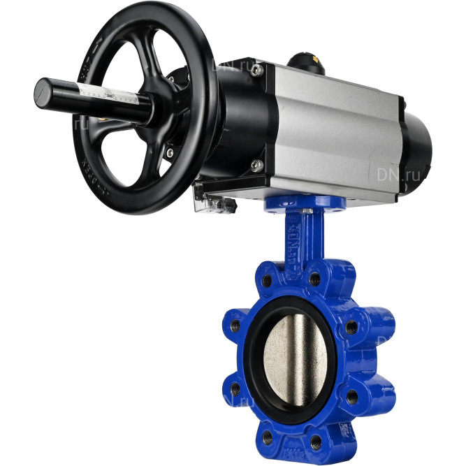 Затвор дисковый поворотный WBV1616N-2W-Fb-H Ду125 Ру16 LUG корпус - чугун QT450, диск - чугун QT450, уплотнение - NBR, с пневмоприводом PA-DA-105-1 и пневмораспределителем 4M310-08 DC24V в Алматы