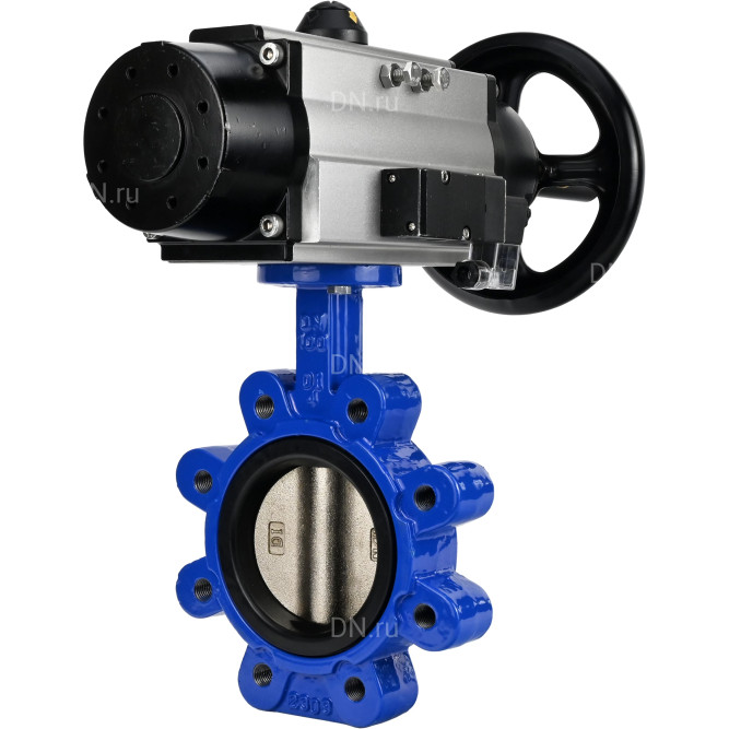 Затвор дисковый поворотный WBV1616N-2W-Fb-H Ду125 Ру16 LUG корпус - чугун QT450, диск - чугун QT450, уплотнение - NBR, с пневмоприводом PA-DA-105-1 и пневмораспределителем 4M310-08 DC24V в Алматы