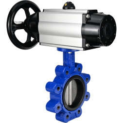 Затвор дисковый поворотный WBV1631N-2W-Fb-H Ду125 Ру16 LUG корпус - чугун QT450, диск - нержавеющая сталь 304, уплотнение - NBR, с пневмоприводом PA-DA-105-1 и пневмораспределителем 4M310-08 DC24V