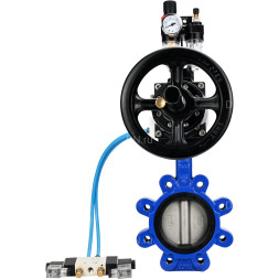 Затвор дисковый поворотный WBV1631N-2W-Fb-H Ду125 Ру16 LUG корпус - чугун QT450, диск - нержавеющая сталь 304, уплотнение - NBR, с пневмоприводом PA-DA-105-1, пневмораспределителем 4V320-08 AC220V и БПВ AFC2000