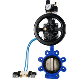 Затвор дисковый поворотный WBV1616N-2W-Fb-H Ду125 Ру16 LUG корпус - чугун QT450, диск - чугун QT450, уплотнение - NBR, с пневмоприводом PA-DA-105-1, пневмораспределителем 4V320-10 AC220V и БПВ AFC2000