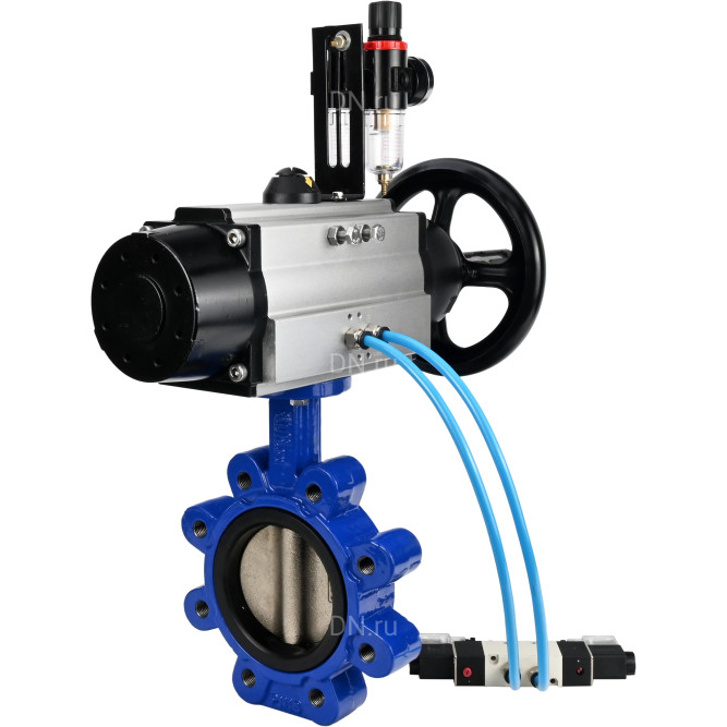 Затвор дисковый поворотный WBV1616N-2W-Fb-H Ду125 Ру16 LUG корпус - чугун QT450, диск - чугун QT450, уплотнение - NBR, с пневмоприводом PA-DA-105-1, пневмораспределителем 4V320-10 AC220V и БПВ AFC2000 в Алматы