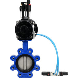 Затвор дисковый поворотный WBV1631N-2W-Fb-H Ду125 Ру16 LUG корпус - чугун QT450, диск - нержавеющая сталь 304, уплотнение - NBR, с пневмоприводом PA-DA-105-1, пневмораспределителем 4V320-10 AC220V и БПВ AFC2000