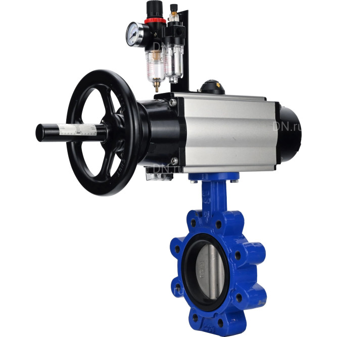 Затвор дисковый поворотный WBV1631E-2W-Fb-H Ду150 Ру16 LUG корпус - чугун QT450, диск - нержавеющая сталь 304, уплотнение - EPDM, с пневмоприводом PA-DA-105-1, пневмораспределителем 4M310-08 DC24V и БПВ AFC2000 в Алматы