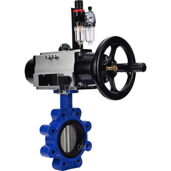 Затвор дисковый поворотный WBV1631E-2W-Fb-H Ду150 Ру16 LUG корпус - чугун QT450, диск - нержавеющая сталь 304, уплотнение - EPDM, с пневмоприводом PA-DA-105-1, пневмораспределителем 4M310-08 DC24V и БПВ AFC2000 в Алматы