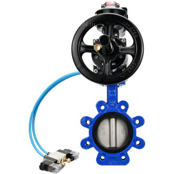 Затвор дисковый поворотный WBV1631E-2W-Fb-H Ду150 Ру16 LUG корпус - чугун QT450, диск - нержавеющая сталь 304, уплотнение - EPDM, с пневмоприводом PA-DA-105-1, пневмораспределителем 4V320-08 AC220V и БКВ APL-510N EX