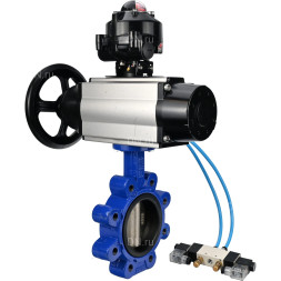 Затвор дисковый поворотный WBV1616E-2W-Fb-H Ду150 Ру16 LUG корпус - чугун QT450, диск - чугун QT450, уплотнение - EPDM, с пневмоприводом PA-DA-105-1, пневмораспределителем 4V320-08 AC220V и БКВ APL-510N EX