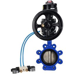 Затвор дисковый поворотный WBV1616E-2W-Fb-H Ду150 Ру16 LUG корпус - чугун QT450, диск - чугун QT450, уплотнение - EPDM, с пневмоприводом PA-DA-105-1, пневмораспределителем 4V320-08 AC220V и БКВ APL-510N EX