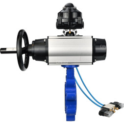 Затвор дисковый поворотный WBV1616E-2W-Fb-H Ду125 Ру16 LUG корпус - чугун QT450, диск - чугун QT450, уплотнение - EPDM, с пневмоприводом PA-DA-105-1, пневмораспределителем 4V320-10 AC220V и БКВ APL-510N EX