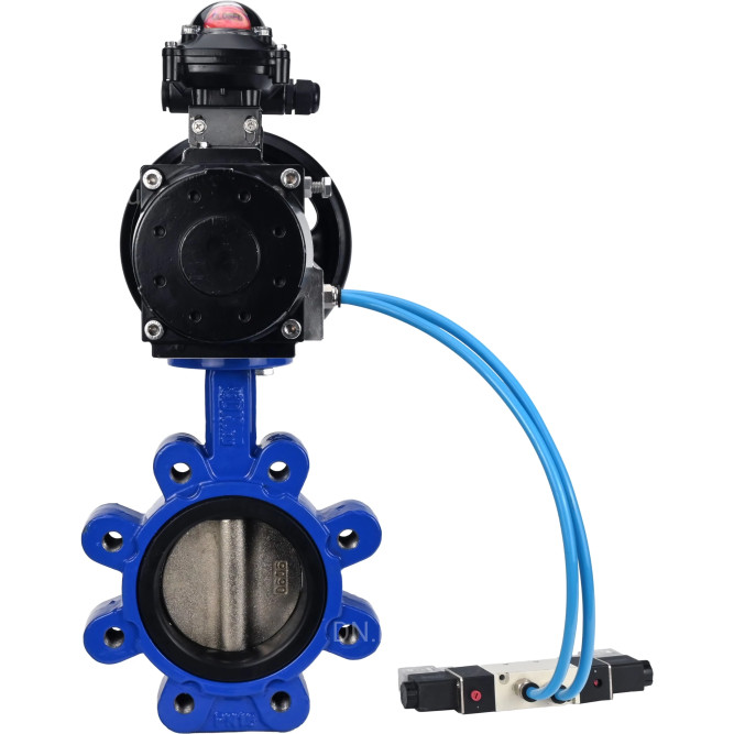 Затвор дисковый поворотный WBV1616E-2W-Fb-H Ду150 Ру16 LUG корпус - чугун QT450, диск - чугун QT450, уплотнение - EPDM, с пневмоприводом PA-DA-105-1, пневмораспределителем 4V320-10 AC220V и БКВ APL-210N в Алматы