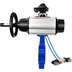 Затвор дисковый поворотный WBV1616E-2W-Fb-H Ду150 Ру16 LUG корпус - чугун QT450, диск - чугун QT450, уплотнение - EPDM, с пневмоприводом PA-DA-105-1, пневмораспределителем 4V320-10 AC220V и БКВ APL-210N