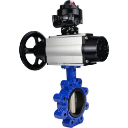 Затвор дисковый поворотный WBV1616N-2W-Fb-H Ду125 Ру16 LUG корпус - чугун QT450, диск - чугун QT450, уплотнение - NBR, с пневмоприводом PA-DA-105-1, пневмораспределителем 4M310-08 AC220V и БКВ APL-510N EX