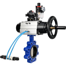 Затвор дисковый поворотный WBV1616N-2W-Fb-H Ду125 Ру16 LUG корпус - чугун QT450, диск - чугун QT450, уплотнение - NBR, с пневмоприводом PA-DA-105-1, пневмораспределителем 4V320-08 AC220V, БКВ APL-210N и БПВ AFC2000