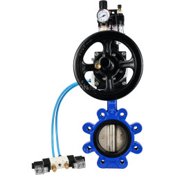 Затвор дисковый поворотный WBV1616N-2W-Fb-H Ду125 Ру16 LUG корпус - чугун QT450, диск - чугун QT450, уплотнение - NBR, с пневмоприводом PA-DA-105-1, пневмораспределителем 4V320-08 AC220V, БКВ APL-210N и БПВ AFC2000
