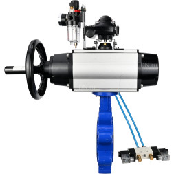 Затвор дисковый поворотный WBV1616N-2W-Fb-H Ду125 Ру16 LUG корпус - чугун QT450, диск - чугун QT450, уплотнение - NBR, с пневмоприводом PA-DA-105-1, пневмораспределителем 4V320-08 AC220V, БКВ APL-210N и БПВ AFC2000