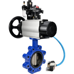 Затвор дисковый поворотный WBV1616N-2W-Fb-H Ду125 Ру16 LUG корпус - чугун QT450, диск - чугун QT450, уплотнение - NBR, с пневмоприводом PA-DA-105-1, пневмораспределителем 4V320-08 AC220V, БКВ APL-210N и БПВ AFC2000