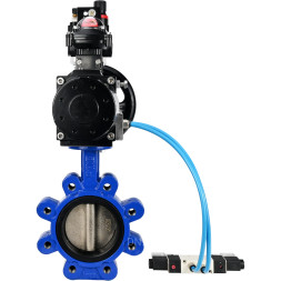 Затвор дисковый поворотный WBV1616N-2W-Fb-H Ду125 Ру16 LUG корпус - чугун QT450, диск - чугун QT450, уплотнение - NBR, с пневмоприводом PA-DA-105-1, пневмораспределителем 4V320-08 AC220V, БКВ APL-210N и БПВ AFC2000