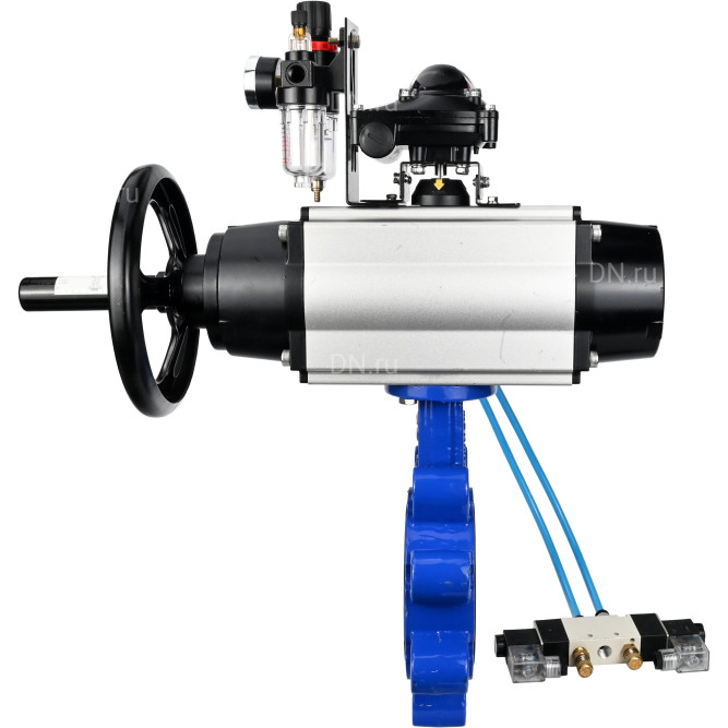 Затвор дисковый поворотный WBV1616E-2W-Fb-H Ду150 Ру16 LUG корпус - чугун QT450, диск - чугун QT450, уплотнение - EPDM, с пневмоприводом PA-DA-105-1, пневмораспределителем 4V320-10 AC220V, БКВ APL-210N и БПВ AFC2000 в Алматы