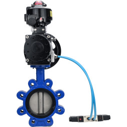 Затвор дисковый поворотный WBV1631N-2W-Fb-H Ду125 Ру16 LUG корпус - чугун QT450, диск - нержавеющая сталь 304, уплотнение - NBR, с пневмоприводом PA-DA-105-1, пневмораспределителем 4V320-08 AC220V, БКВ APL-510N EX и БПВ AFC2000