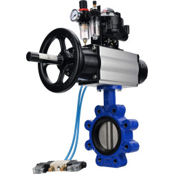 Затвор дисковый поворотный WBV1631N-2W-Fb-H Ду125 Ру16 LUG корпус - чугун QT450, диск - нержавеющая сталь 304, уплотнение - NBR, с пневмоприводом PA-DA-105-1, пневмораспределителем 4V320-08 AC220V, БКВ APL-510N EX и БПВ AFC2000