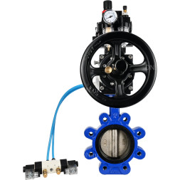 Затвор дисковый поворотный WBV1616N-2W-Fb-H Ду125 Ру16 LUG корпус - чугун QT450, диск - чугун QT450, уплотнение - NBR, с пневмоприводом PA-DA-105-1, пневмораспределителем 4V320-10 AC220V, БКВ APL-410N EX и БПВ AFC2000