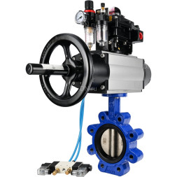 Затвор дисковый поворотный WBV1616N-2W-Fb-H Ду125 Ру16 LUG корпус - чугун QT450, диск - чугун QT450, уплотнение - NBR, с пневмоприводом PA-DA-105-1, пневмораспределителем 4V320-10 AC220V, БКВ APL-410N EX и БПВ AFC2000