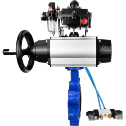 Затвор дисковый поворотный WBV1616N-2W-Fb-H Ду125 Ру16 LUG корпус - чугун QT450, диск - чугун QT450, уплотнение - NBR, с пневмоприводом PA-DA-105-1, пневмораспределителем 4V320-10 AC220V, БКВ APL-410N EX и БПВ AFC2000