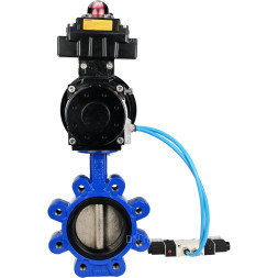 Затвор дисковый поворотный WBV1616N-2W-Fb-H Ду125 Ру16 LUG корпус - чугун QT450, диск - чугун QT450, уплотнение - NBR, с пневмоприводом PA-DA-105-1, пневмораспределителем 4V320-10 AC220V, БКВ APL-410N EX и БПВ AFC2000