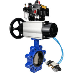 Затвор дисковый поворотный WBV1616E-2W-Fb-H Ду150 Ру16 LUG корпус - чугун QT450, диск - чугун QT450, уплотнение - EPDM, с пневмоприводом PA-DA-105-1, пневмораспределителем 4V320-10 AC220V, БКВ APL-410N EX и БПВ AFC2000